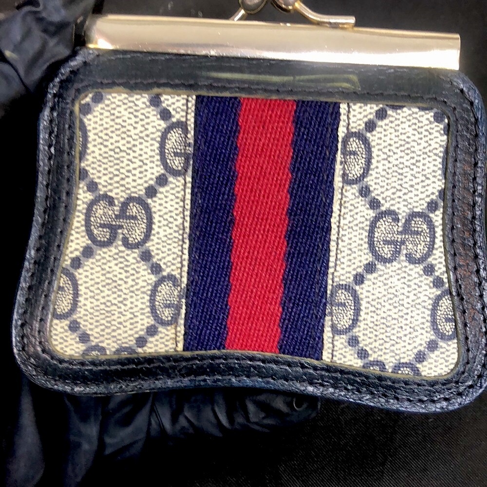 GUCCI GG Supreme Ophidia Sherry Line Kiss Lock Navy Blue Coin Purse - Picture 13 of 15
